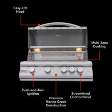 Load image into Gallery viewer, Blaze LTE+ Marine Grade 32-in 4-Burner Built-In Propane Grill w/ Lift-Assist Hood &amp; Rear Infrared Burner - BLZ-4LTE3MG-NG/LP
