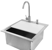 Load image into Gallery viewer, BBQGuys Signature 21-Inch Outdoor Rated Stainless Steel Drop In Sink With Hot/Cold Faucet – Traditional
